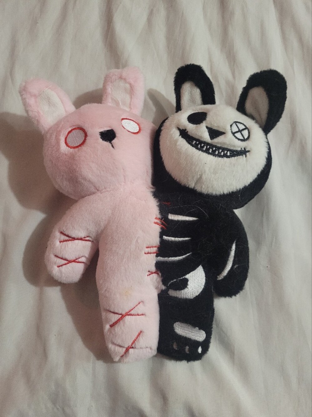 Plush Pink & Black Bunny Pair Soft Pet Toys